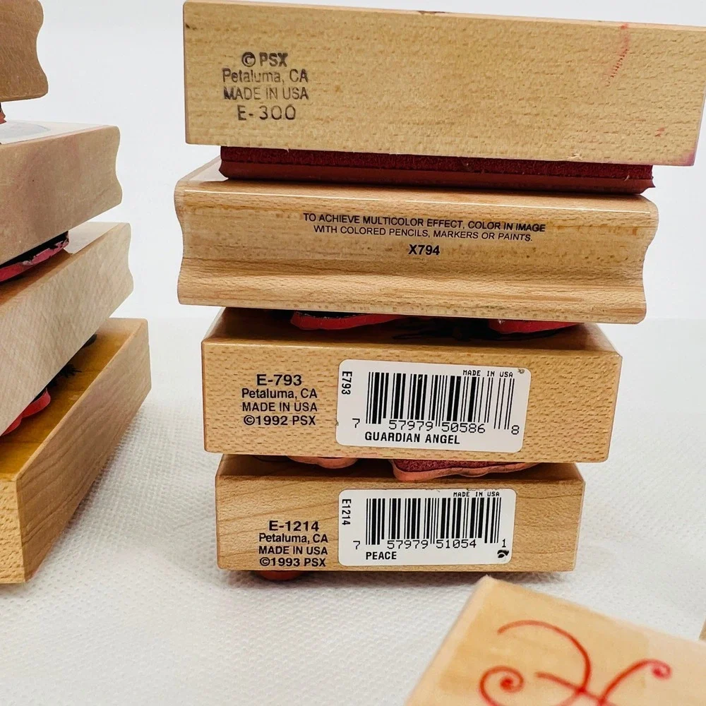 Christmas Rubber Stamp Lot Mixed Size Wood Noel Angel Santa Vintage 18 pcs